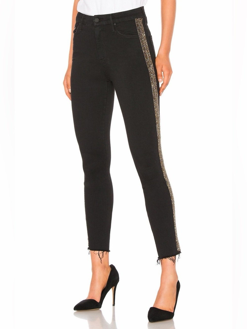 Mother high waisted looker ankle fray skinny jeans guilty flash gold metallic 29